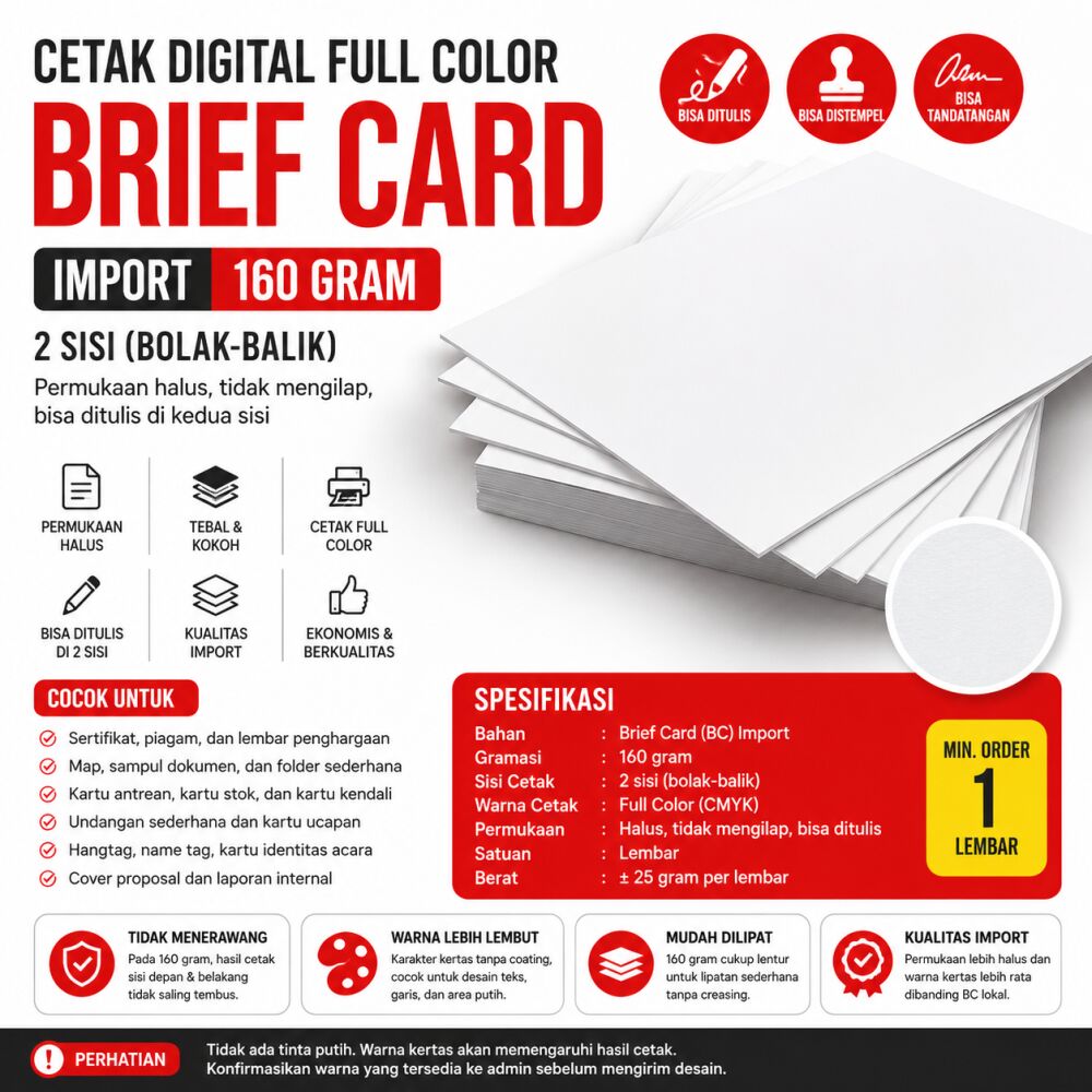 Cetak Digital A3+ 2 Sisi BC Import 160g