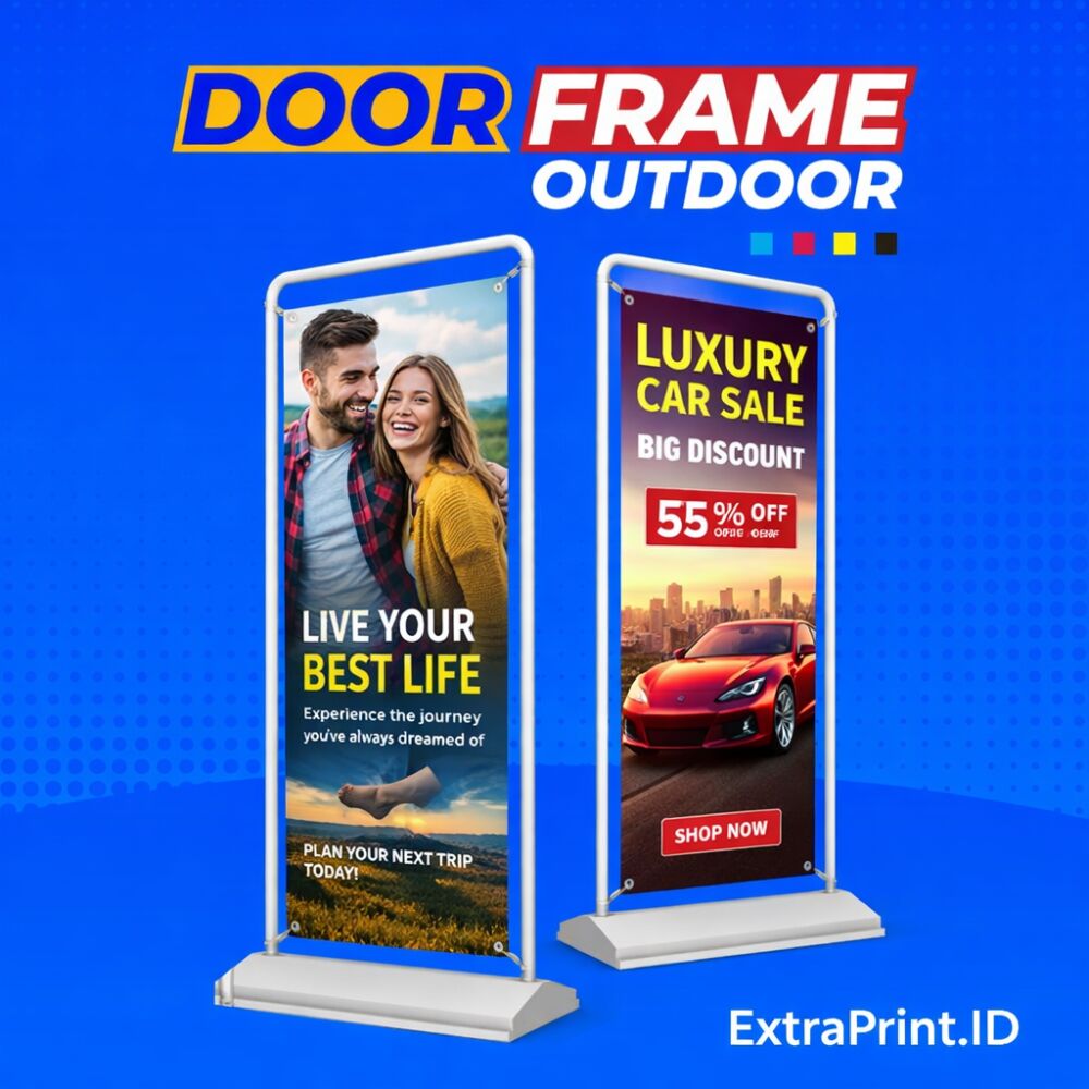 Door Frame Banner 60x160 cm + Cetak Flexi Korea 410gr – Standing Banner Outdoor Kokoh & Portable