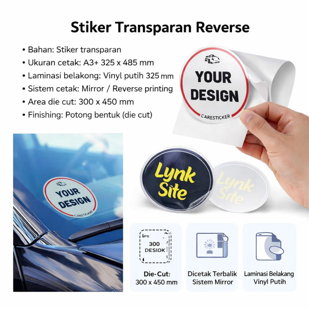 Stiker Kaca Mobil Tempel Dari Dalam A3+ Reverse Print - Die Cut