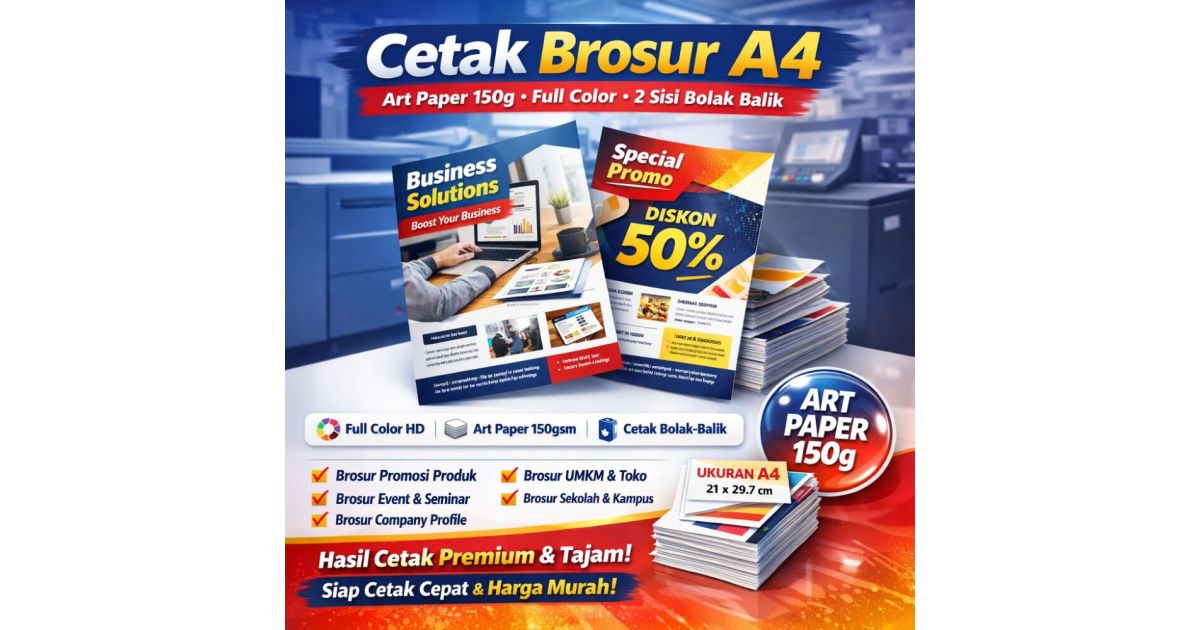 Cetak Brosur A4 Art Paper 150g 2 Sisi