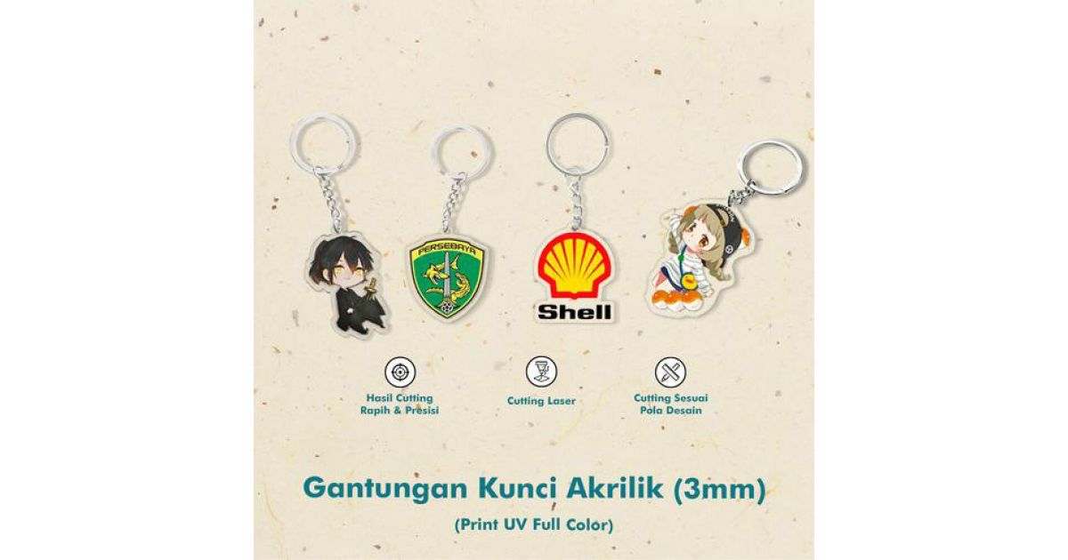 Gantungan Kunci 5cm, Laser + Akrilik 3mm + Print UV 2 sisi (3 Layers)