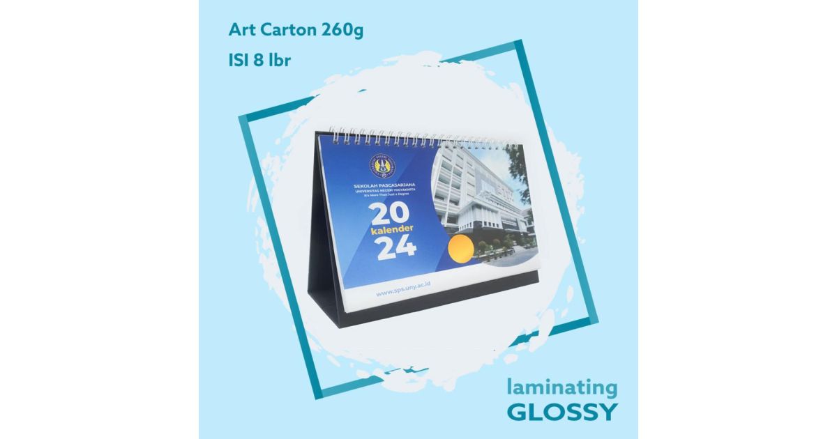Kalender A5 210x150 Landscape, Isi 6-8 lbr, Art Carton 260g 2 Sisi, Laminating Glossy